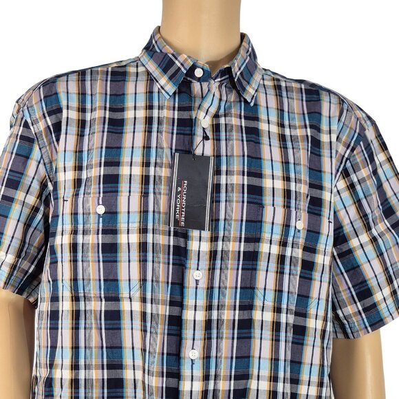 Roundtree & Yorke Other - Roundtree Yorke Men's Size XL Short Sleeve  Button Up Deep Blue Plaid Shirt (12)